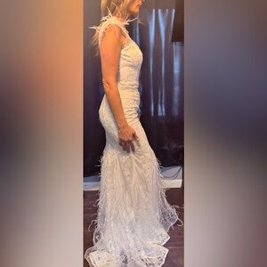 Cinderella Divine Elegant White Feathered Wedding Dress